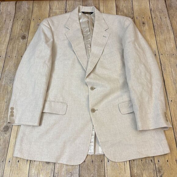 Brooks Brothers Linen Blazer Vintage Made In USA Beige 43R